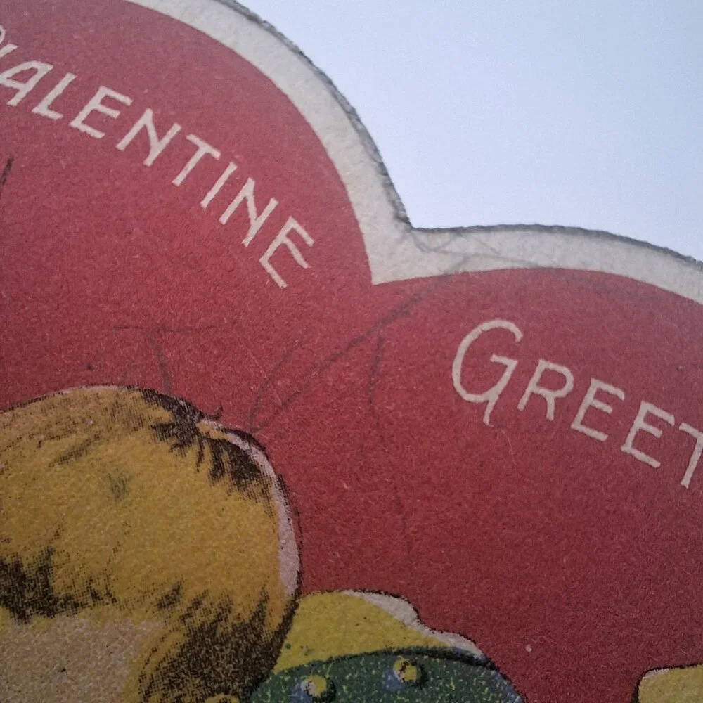 Vintage Valentine Heart Shaped Greeting Card Child Writing‎ Art Deco Era